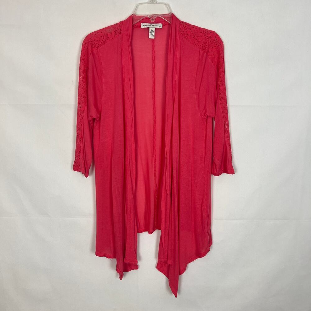 French Laundry Open Front Crochet Pink Cardigan Size L